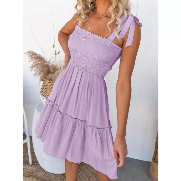 imageZESICA Womens Summer Spaghetti Strap Sleeveless Square Neck Ruffle A Line Swing Mini DressLightpurple