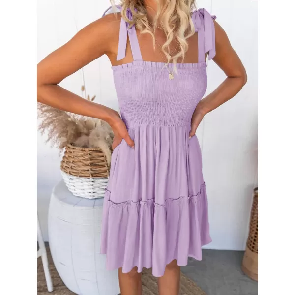 imageZESICA Womens Summer Spaghetti Strap Sleeveless Square Neck Ruffle A Line Swing Mini DressLightpurple