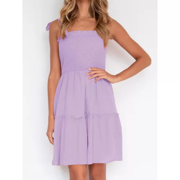 imageZESICA Womens Summer Spaghetti Strap Sleeveless Square Neck Ruffle A Line Swing Mini DressLightpurple