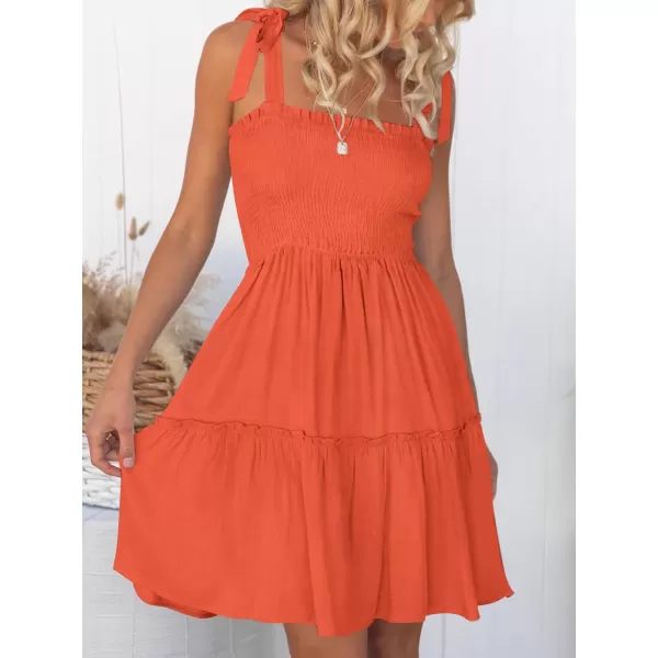 imageZESICA Womens Summer Spaghetti Strap Sleeveless Square Neck Ruffle A Line Swing Mini DressOrange
