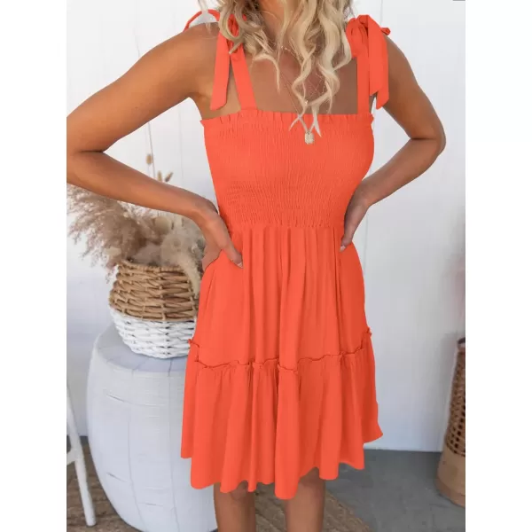 imageZESICA Womens Summer Spaghetti Strap Sleeveless Square Neck Ruffle A Line Swing Mini DressOrange