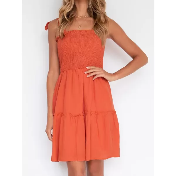imageZESICA Womens Summer Spaghetti Strap Sleeveless Square Neck Ruffle A Line Swing Mini DressOrange