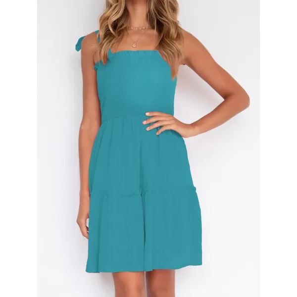 imageZESICA Womens Summer Spaghetti Strap Sleeveless Square Neck Ruffle A Line Swing Mini DressPeacock