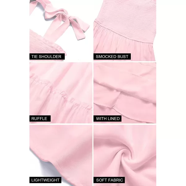 imageZESICA Womens Summer Spaghetti Strap Sleeveless Square Neck Ruffle A Line Swing Mini DressPink