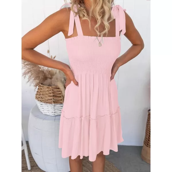 imageZESICA Womens Summer Spaghetti Strap Sleeveless Square Neck Ruffle A Line Swing Mini DressPink