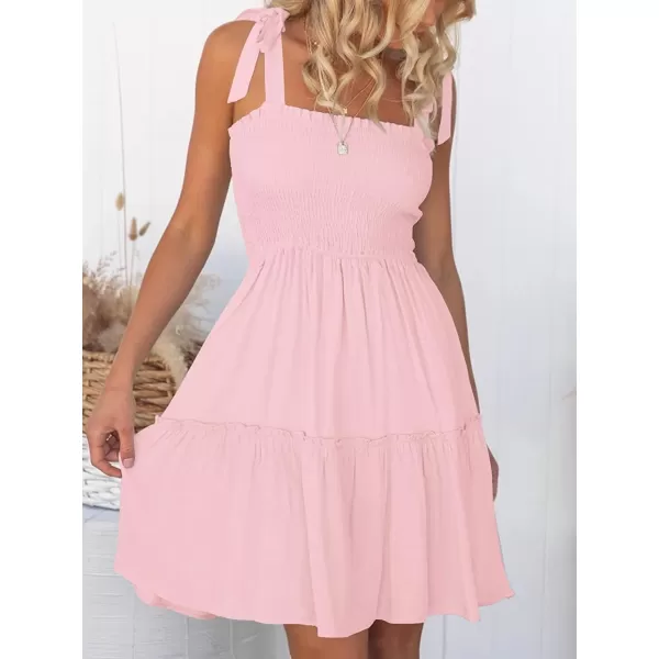 imageZESICA Womens Summer Spaghetti Strap Sleeveless Square Neck Ruffle A Line Swing Mini DressPink