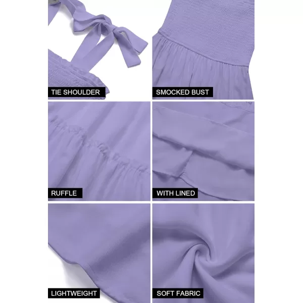 imageZESICA Womens Summer Spaghetti Strap Sleeveless Square Neck Ruffle A Line Swing Mini DressPurple