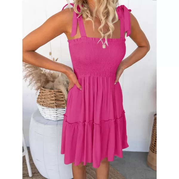 imageZESICA Womens Summer Spaghetti Strap Sleeveless Square Neck Ruffle A Line Swing Mini DressRose