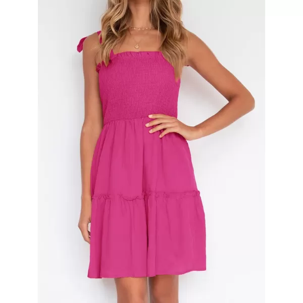 imageZESICA Womens Summer Spaghetti Strap Sleeveless Square Neck Ruffle A Line Swing Mini DressRose