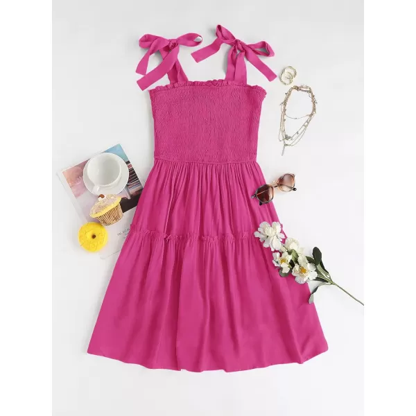 imageZESICA Womens Summer Spaghetti Strap Sleeveless Square Neck Ruffle A Line Swing Mini DressRose