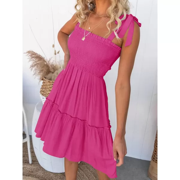 imageZESICA Womens Summer Spaghetti Strap Sleeveless Square Neck Ruffle A Line Swing Mini DressRose