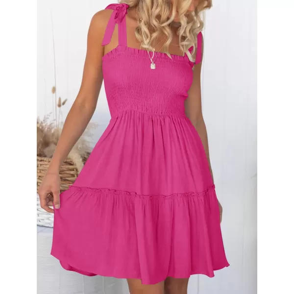 imageZESICA Womens Summer Spaghetti Strap Sleeveless Square Neck Ruffle A Line Swing Mini DressRose