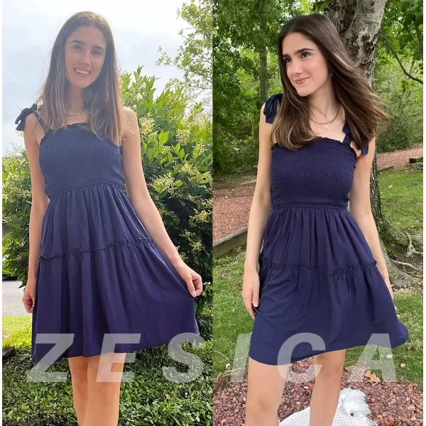 imageZESICA Womens Summer Spaghetti Strap Sleeveless Square Neck Ruffle A Line Swing Mini DressRoyalblue