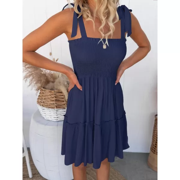 imageZESICA Womens Summer Spaghetti Strap Sleeveless Square Neck Ruffle A Line Swing Mini DressRoyalblue