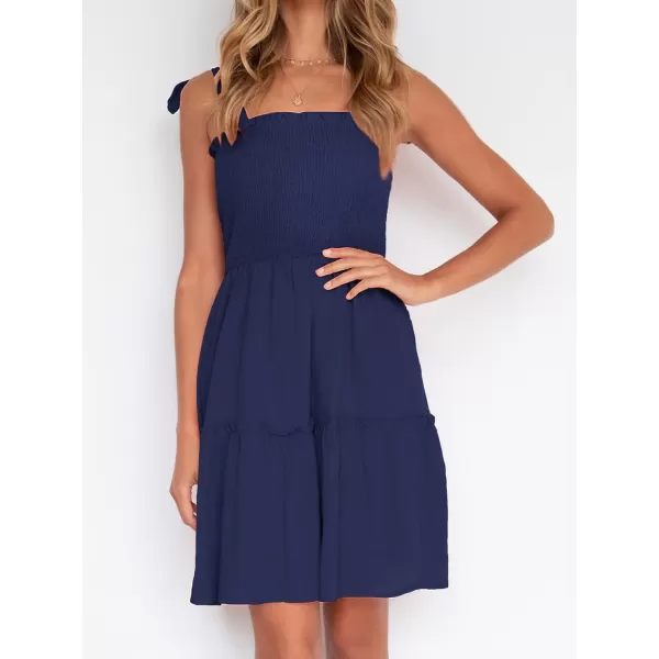 imageZESICA Womens Summer Spaghetti Strap Sleeveless Square Neck Ruffle A Line Swing Mini DressRoyalblue