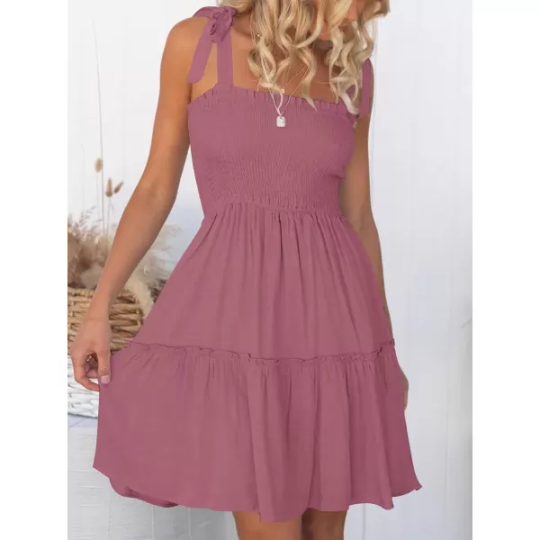 imageZESICA Womens Summer Spaghetti Strap Sleeveless Square Neck Ruffle A Line Swing Mini DressTaro