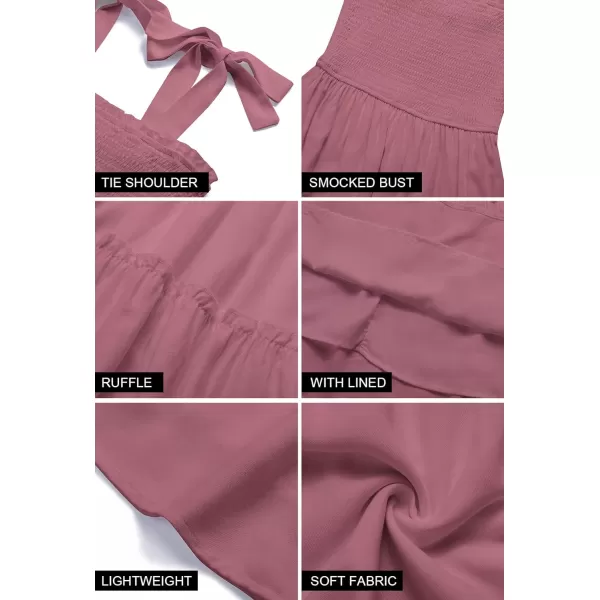 imageZESICA Womens Summer Spaghetti Strap Sleeveless Square Neck Ruffle A Line Swing Mini DressTaro