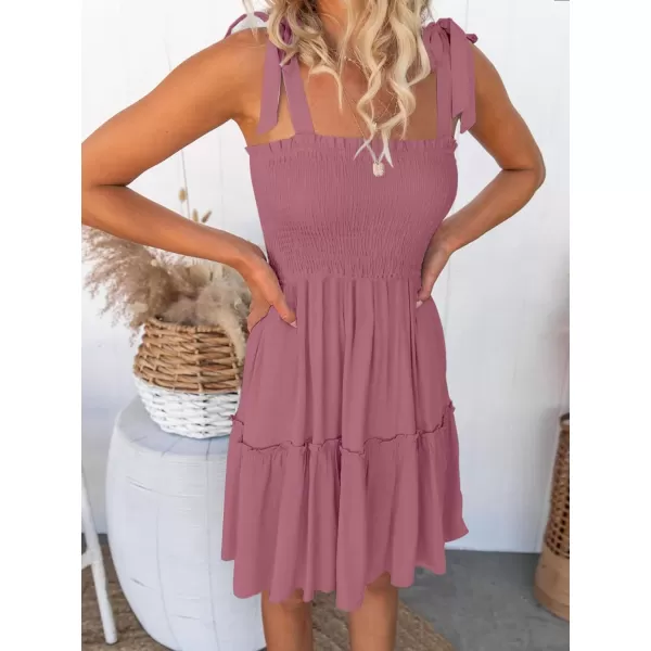 imageZESICA Womens Summer Spaghetti Strap Sleeveless Square Neck Ruffle A Line Swing Mini DressTaro