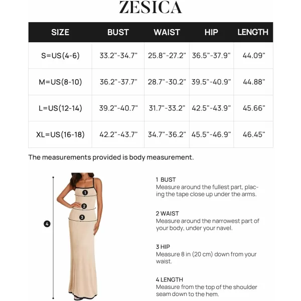 imageZESICA Womens Summer Spaghetti Straps Sleeveless Bodycon Maxi Dress 2024 Square Neck Contrast Ribbed Knit Long DressesApricot