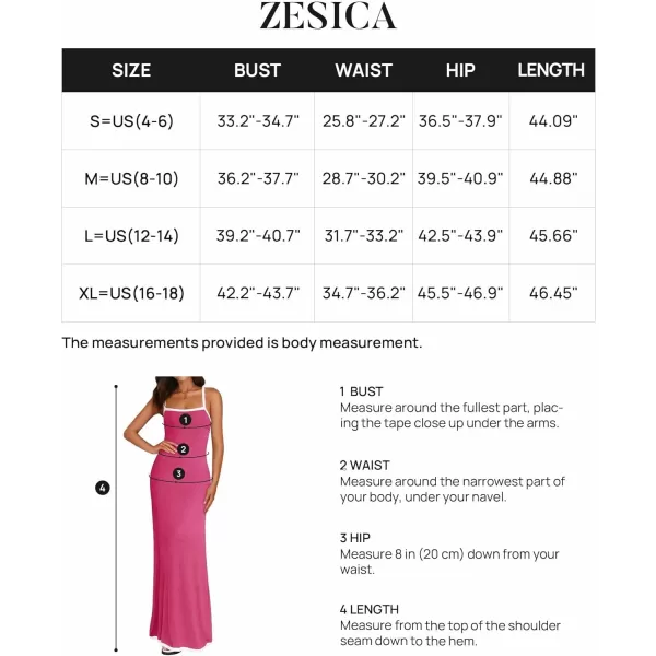 imageZESICA Womens Summer Spaghetti Straps Sleeveless Bodycon Maxi Dress 2024 Square Neck Contrast Ribbed Knit Long DressesRose
