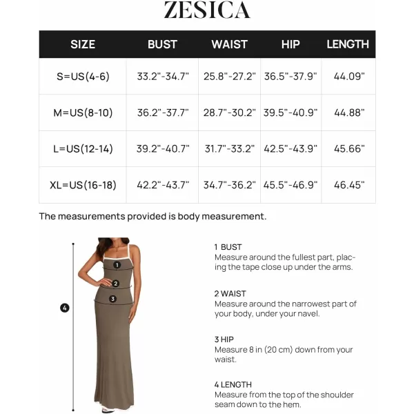 imageZESICA Womens Summer Spaghetti Straps Sleeveless Bodycon Maxi Dress 2024 Square Neck Contrast Ribbed Knit Long DressesTaupe