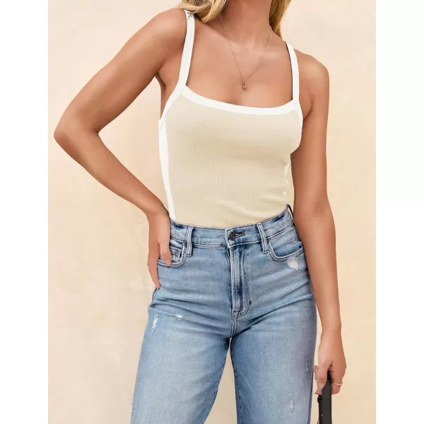 imageZESICA Womens Summer Spaghetti Straps Tank Tops Sleeveless Ribbed Knit Slim Fit Basic Camisole Tee ShirtsApricot