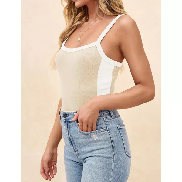 imageZESICA Womens Summer Spaghetti Straps Tank Tops Sleeveless Ribbed Knit Slim Fit Basic Camisole Tee ShirtsApricot