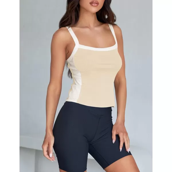 imageZESICA Womens Summer Spaghetti Straps Tank Tops Sleeveless Ribbed Knit Slim Fit Basic Camisole Tee ShirtsApricot