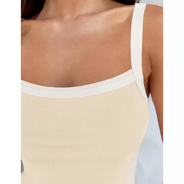 imageZESICA Womens Summer Spaghetti Straps Tank Tops Sleeveless Ribbed Knit Slim Fit Basic Camisole Tee ShirtsApricot