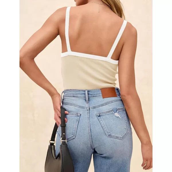 imageZESICA Womens Summer Spaghetti Straps Tank Tops Sleeveless Ribbed Knit Slim Fit Basic Camisole Tee ShirtsApricot