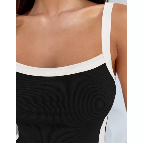 imageZESICA Womens Summer Spaghetti Straps Tank Tops Sleeveless Ribbed Knit Slim Fit Basic Camisole Tee ShirtsBlack
