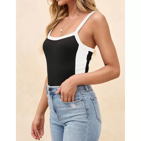 imageZESICA Womens Summer Spaghetti Straps Tank Tops Sleeveless Ribbed Knit Slim Fit Basic Camisole Tee ShirtsBlack