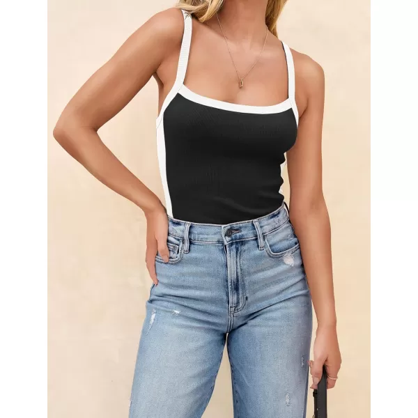 imageZESICA Womens Summer Spaghetti Straps Tank Tops Sleeveless Ribbed Knit Slim Fit Basic Camisole Tee ShirtsBlack