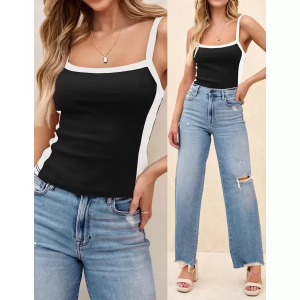 imageZESICA Womens Summer Spaghetti Straps Tank Tops Sleeveless Ribbed Knit Slim Fit Basic Camisole Tee ShirtsBlack