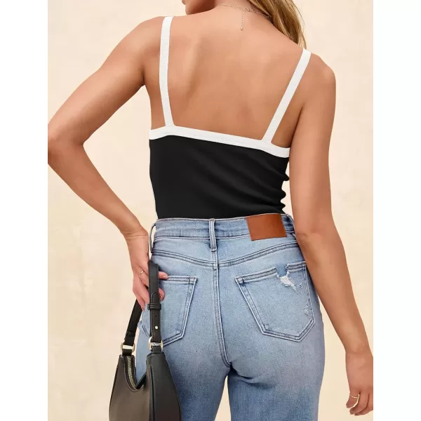 imageZESICA Womens Summer Spaghetti Straps Tank Tops Sleeveless Ribbed Knit Slim Fit Basic Camisole Tee ShirtsBlack