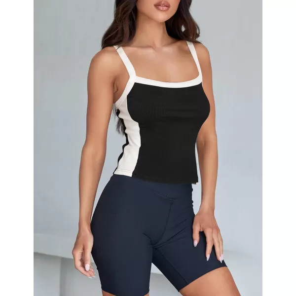 imageZESICA Womens Summer Spaghetti Straps Tank Tops Sleeveless Ribbed Knit Slim Fit Basic Camisole Tee ShirtsBlack