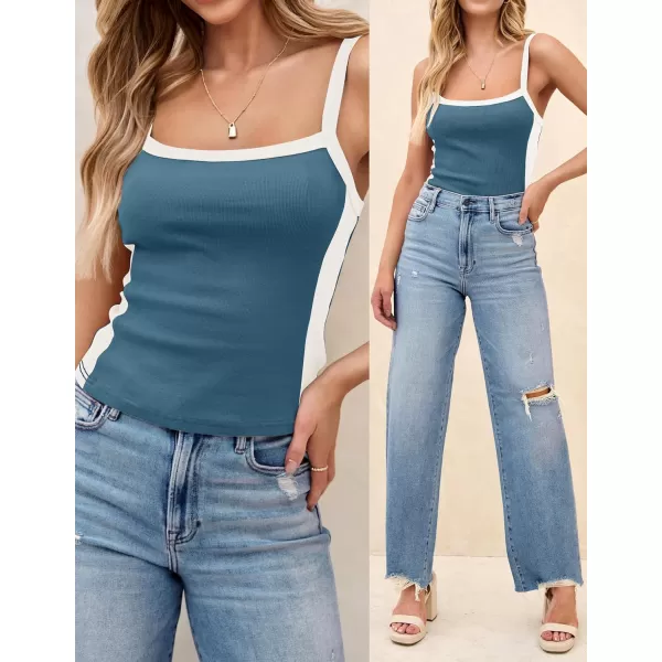 imageZESICA Womens Summer Spaghetti Straps Tank Tops Sleeveless Ribbed Knit Slim Fit Basic Camisole Tee ShirtsDustyblue