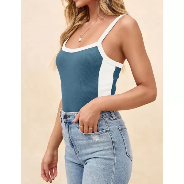 imageZESICA Womens Summer Spaghetti Straps Tank Tops Sleeveless Ribbed Knit Slim Fit Basic Camisole Tee ShirtsDustyblue