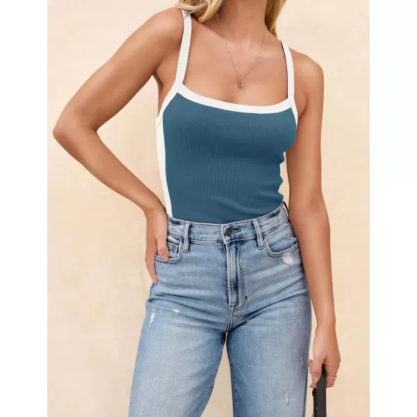 imageZESICA Womens Summer Spaghetti Straps Tank Tops Sleeveless Ribbed Knit Slim Fit Basic Camisole Tee ShirtsDustyblue