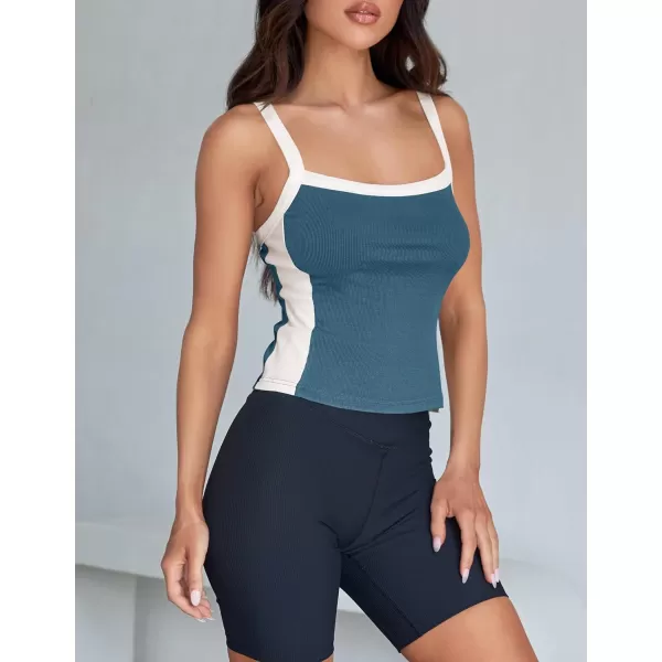 imageZESICA Womens Summer Spaghetti Straps Tank Tops Sleeveless Ribbed Knit Slim Fit Basic Camisole Tee ShirtsDustyblue