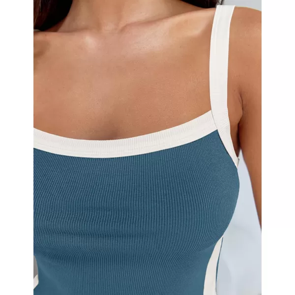 imageZESICA Womens Summer Spaghetti Straps Tank Tops Sleeveless Ribbed Knit Slim Fit Basic Camisole Tee ShirtsDustyblue