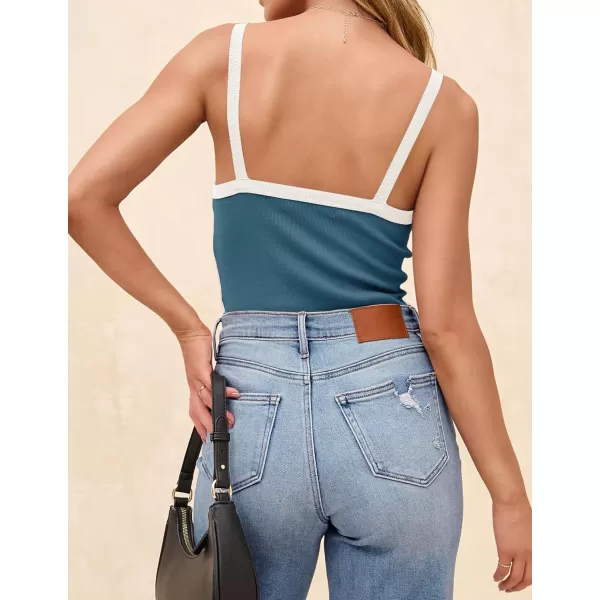 imageZESICA Womens Summer Spaghetti Straps Tank Tops Sleeveless Ribbed Knit Slim Fit Basic Camisole Tee ShirtsDustyblue