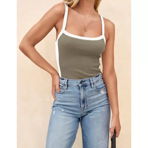 imageZESICA Womens Summer Spaghetti Straps Tank Tops Sleeveless Ribbed Knit Slim Fit Basic Camisole Tee ShirtsGrey