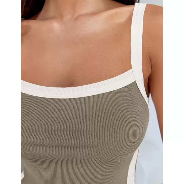 imageZESICA Womens Summer Spaghetti Straps Tank Tops Sleeveless Ribbed Knit Slim Fit Basic Camisole Tee ShirtsGrey