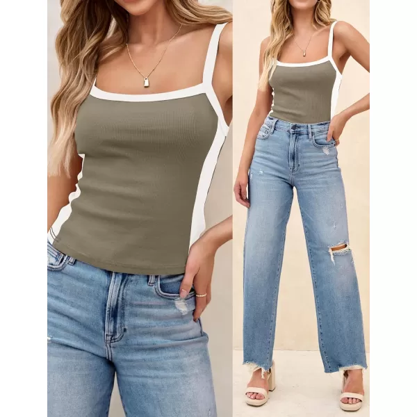 imageZESICA Womens Summer Spaghetti Straps Tank Tops Sleeveless Ribbed Knit Slim Fit Basic Camisole Tee ShirtsGrey