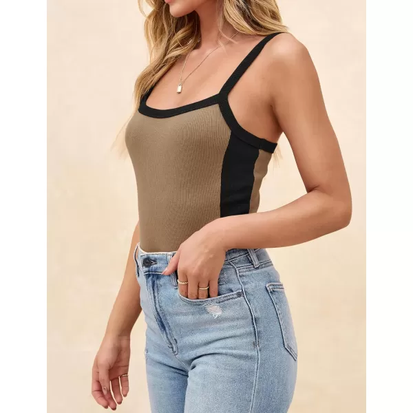 imageZESICA Womens Summer Spaghetti Straps Tank Tops Sleeveless Ribbed Knit Slim Fit Basic Camisole Tee ShirtsKhaki