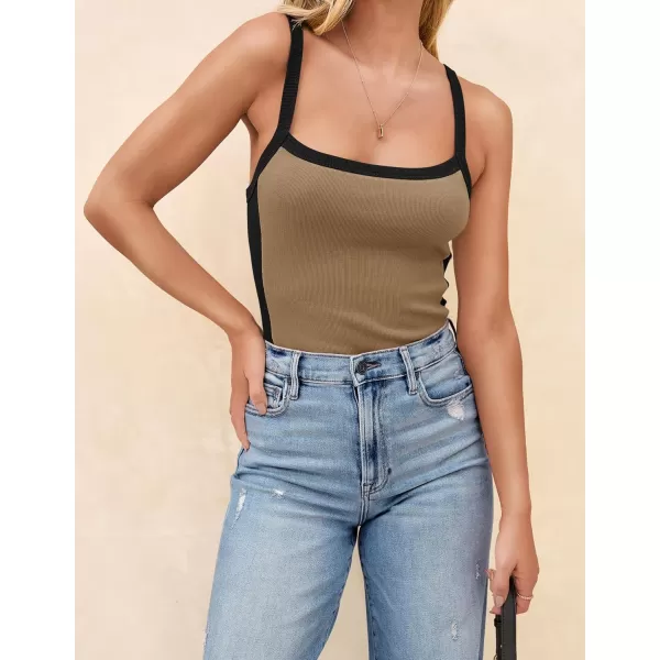 imageZESICA Womens Summer Spaghetti Straps Tank Tops Sleeveless Ribbed Knit Slim Fit Basic Camisole Tee ShirtsKhaki