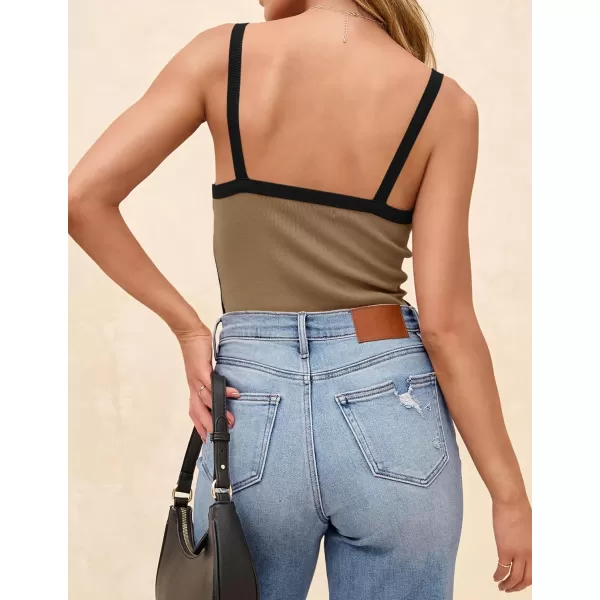 imageZESICA Womens Summer Spaghetti Straps Tank Tops Sleeveless Ribbed Knit Slim Fit Basic Camisole Tee ShirtsKhaki