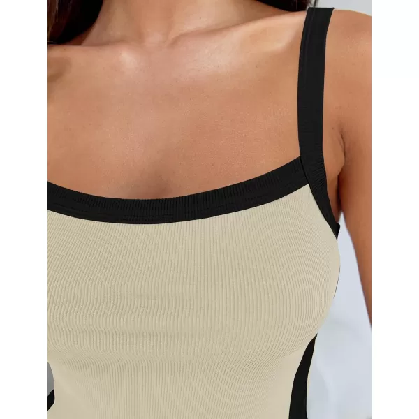 imageZESICA Womens Summer Spaghetti Straps Tank Tops Sleeveless Ribbed Knit Slim Fit Basic Camisole Tee ShirtsSand
