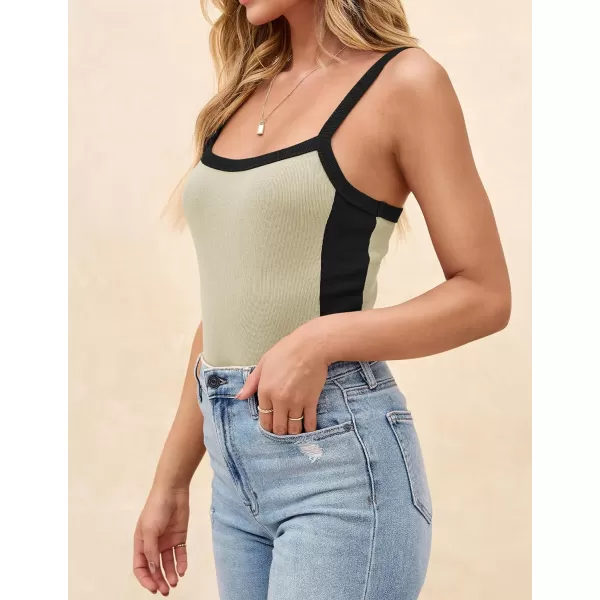 imageZESICA Womens Summer Spaghetti Straps Tank Tops Sleeveless Ribbed Knit Slim Fit Basic Camisole Tee ShirtsSand